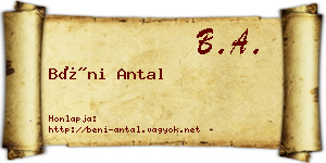 Béni Antal névjegykártya
